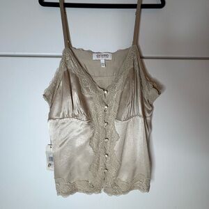 Shyanne Western Cami Wear Beige Lace Textured Satin Top NWT